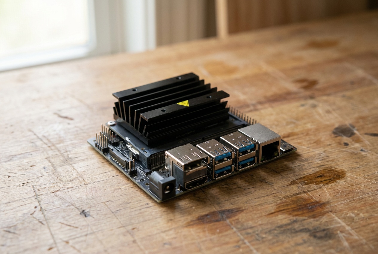 An NVIDIA Jetson developer kit on a workbench
