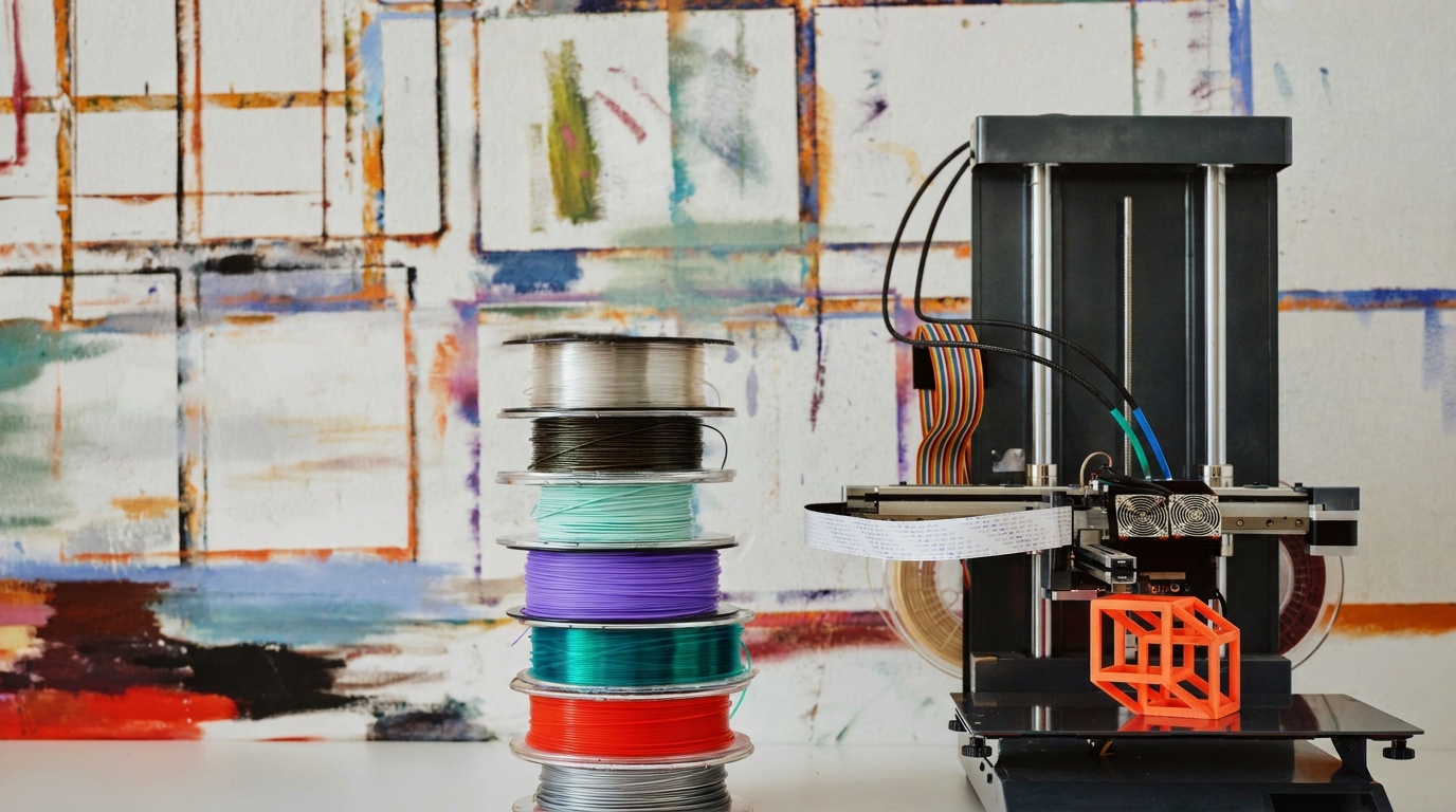 A 3D printer with spools of filament