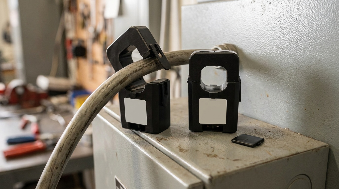 Split-core current clamps on a machine power cable