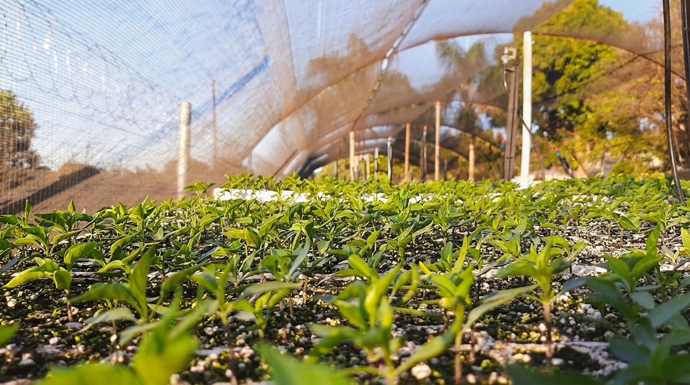 Seedlings growing in a greenhouse