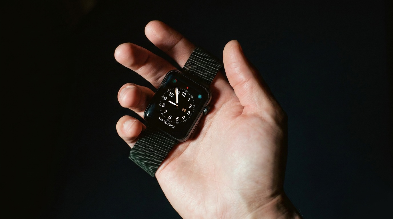 A smartwatch held in a hand
