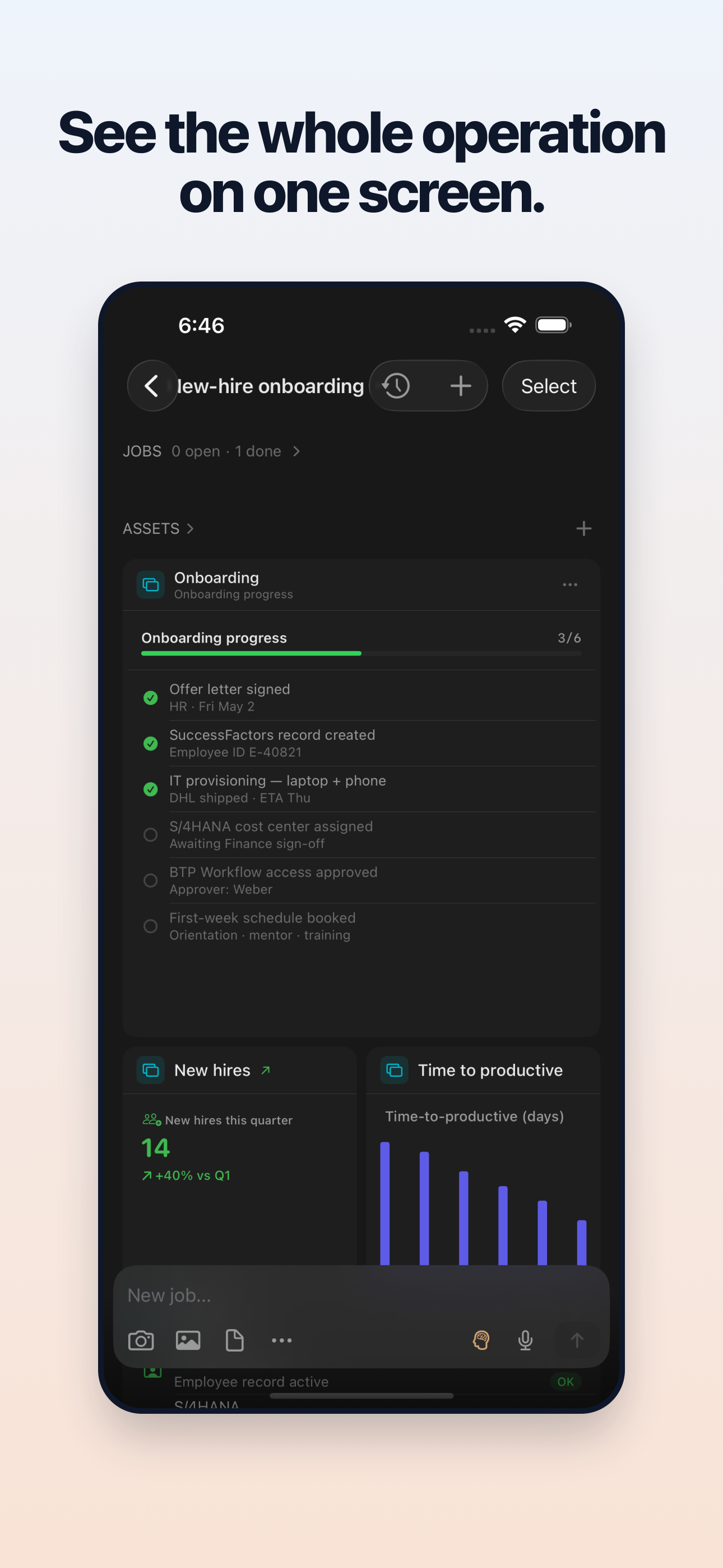 Daslab iOS — onboarding scene with widgets and tracked steps